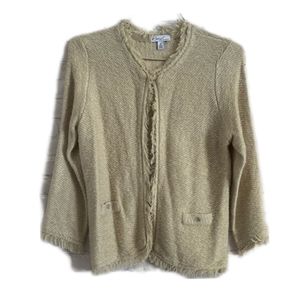 Kim Rogers Cardigan Sweater Eyelash Fringe Trim size Medium
